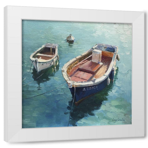 Two Boats White Modern Wood Framed Art Print by Strube, Ling