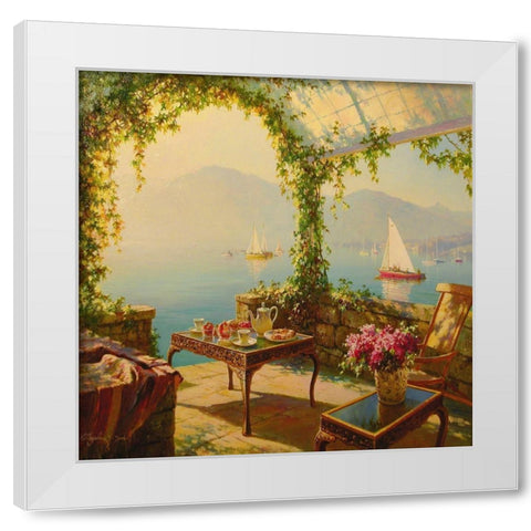 Porch by the Sea White Modern Wood Framed Art Print by Obuchovsky, Yury