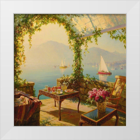 Porch by the Sea White Modern Wood Framed Art Print by Obuchovsky, Yury