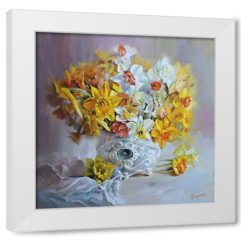 Daffodils in White Vase White Modern Wood Framed Art Print by Rogozina, Svetlana