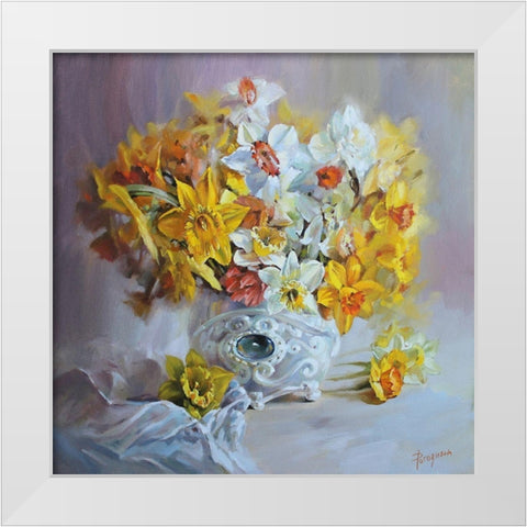 Daffodils in White Vase White Modern Wood Framed Art Print by Rogozina, Svetlana