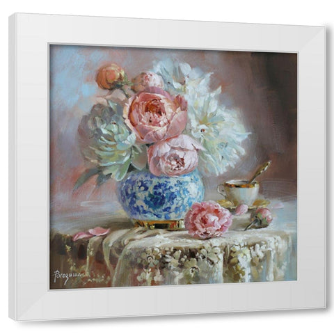Bouquet in Blue Vase White Modern Wood Framed Art Print by Rogozina, Svetlana