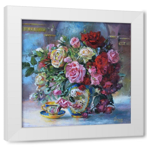 Pink Roses White Modern Wood Framed Art Print by Rogozina, Svetlana