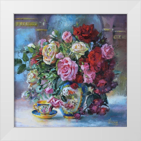 Pink Roses White Modern Wood Framed Art Print by Rogozina, Svetlana