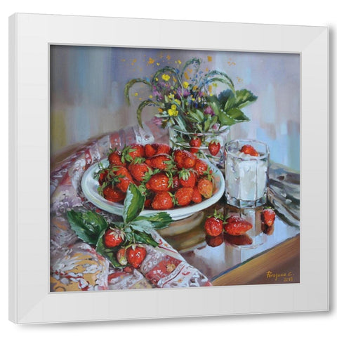 Sweet Strawberries White Modern Wood Framed Art Print by Rogozina, Svetlana