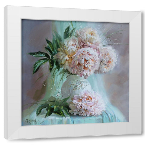 Tender Peonies White Modern Wood Framed Art Print by Rogozina, Svetlana