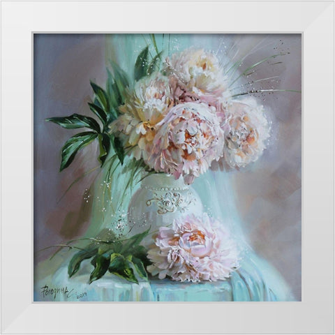 Tender Peonies White Modern Wood Framed Art Print by Rogozina, Svetlana