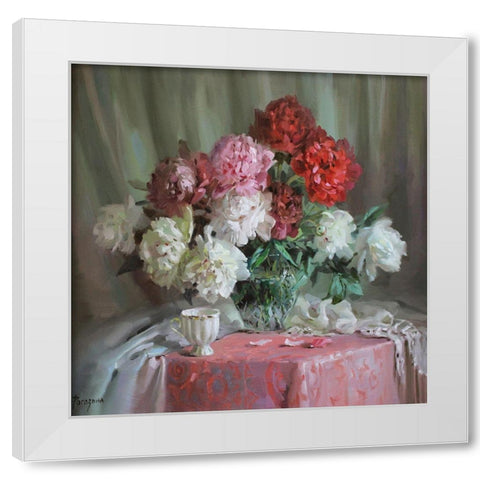 Still Life with Peonies White Modern Wood Framed Art Print by Rogozina, Svetlana