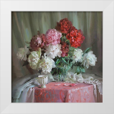 Still Life with Peonies White Modern Wood Framed Art Print by Rogozina, Svetlana