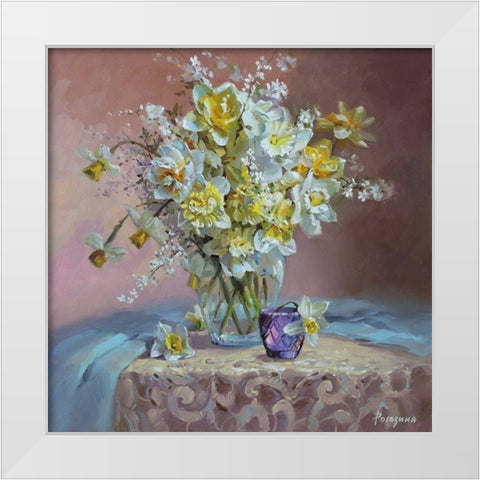 Spring Bouquet White Modern Wood Framed Art Print by Rogozina, Svetlana
