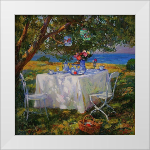 A Table in Garden I White Modern Wood Framed Art Print by Sviridov, Sergei