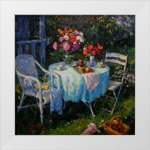 A Table in Garden II White Modern Wood Framed Art Print by Sviridov, Sergei