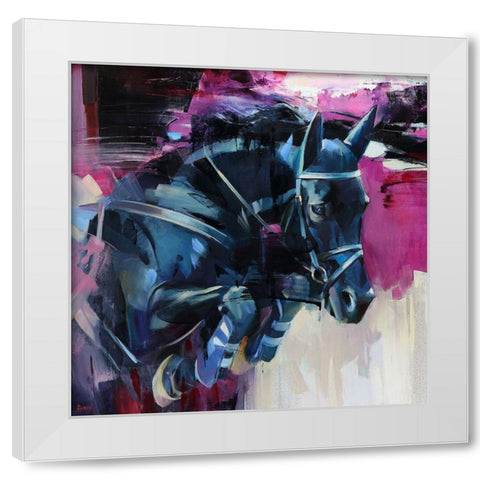 Horse on pink Background White Modern Wood Framed Art Print by Bond
