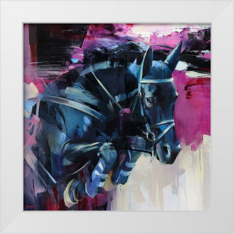 Horse on pink Background White Modern Wood Framed Art Print by Bond