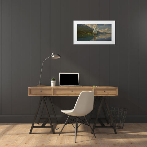 Sail on the Lake White Modern Wood Framed Art Print by Adamov, Alexey