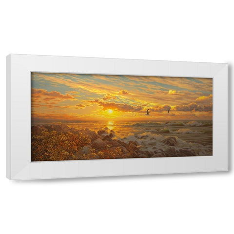 Sunset above the Sea I White Modern Wood Framed Art Print by Adamov, Alexey