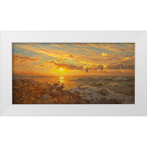 Sunset above the Sea I White Modern Wood Framed Art Print by Adamov, Alexey