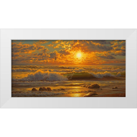 Sunset above the Sea II White Modern Wood Framed Art Print by Adamov, Alexey