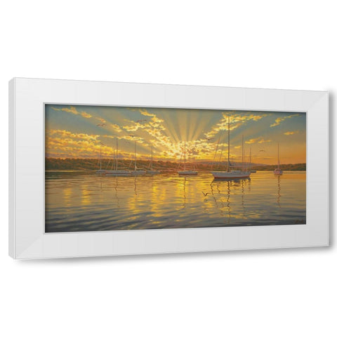 Sails in Harbour by the Sunset White Modern Wood Framed Art Print by Adamov, Alexey