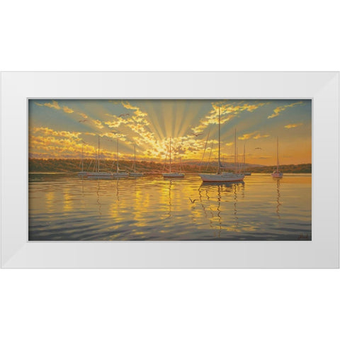 Sails in Harbour by the Sunset White Modern Wood Framed Art Print by Adamov, Alexey