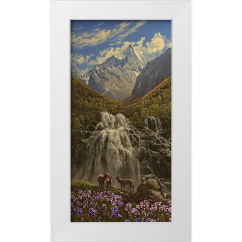 Capricorn by Waterfall in the Mountains White Modern Wood Framed Art Print by Adamov, Alexey