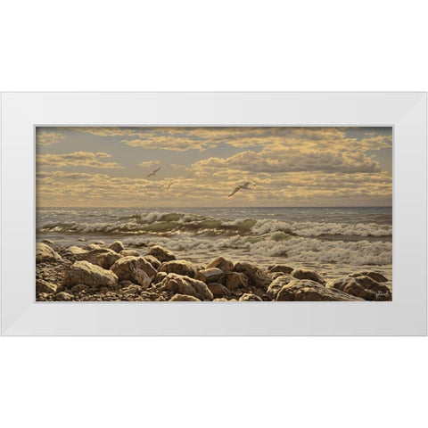 Sea and Stones I White Modern Wood Framed Art Print by Adamov, Alexey