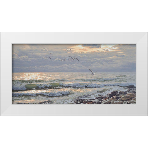 Warm Sea I White Modern Wood Framed Art Print by Adamov, Alexey