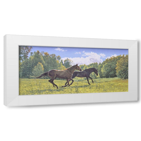 Running Horses White Modern Wood Framed Art Print by Adamov, Alexey