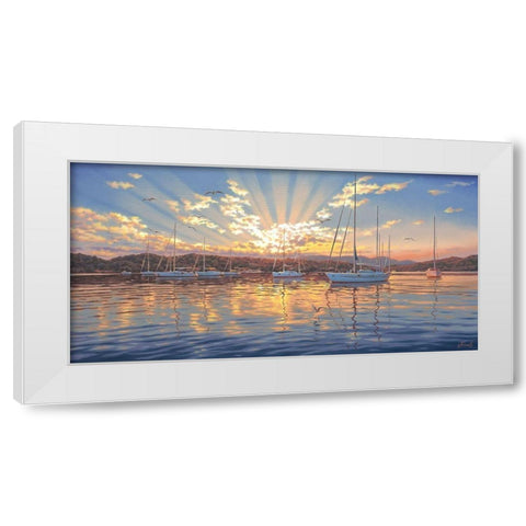 Sunrise Above the Yacht White Modern Wood Framed Art Print by Adamov, Alexey