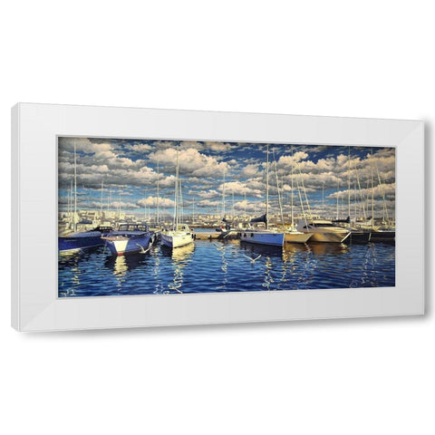 Yachts in Port White Modern Wood Framed Art Print by Adamov, Alexey