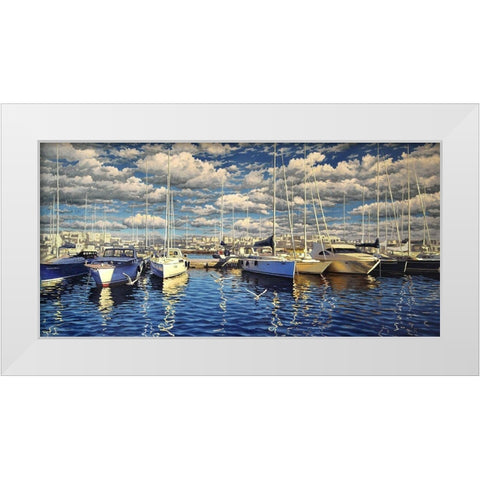 Yachts in Port White Modern Wood Framed Art Print by Adamov, Alexey