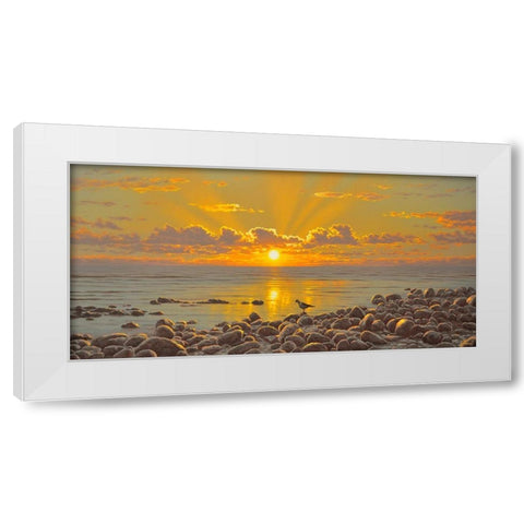 Evening by the Sea White Modern Wood Framed Art Print by Adamov, Alexey