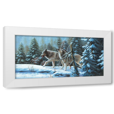 Wolf Brothers in Wintertime White Modern Wood Framed Art Print by Novak, Bohuslav