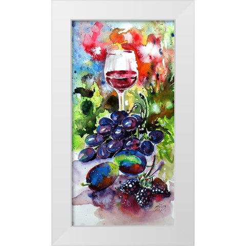 Still Life with Wine and Fruits I White Modern Wood Framed Art Print by Kovacs, Anna Brigite