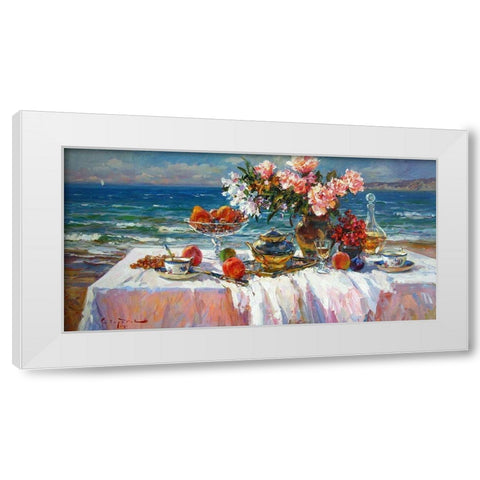 A Table by the Sea I White Modern Wood Framed Art Print by Sviridov, Sergei