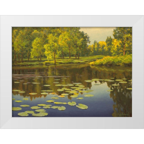 Water Lilies on the River II White Modern Wood Framed Art Print by Adamov, Alexey