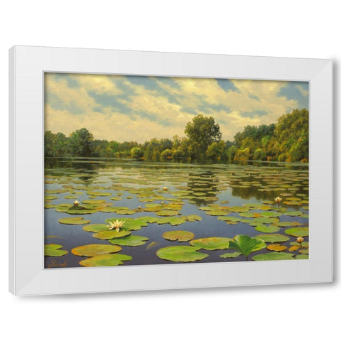 Water Lilies on the River IV White Modern Wood Framed Art Print by Adamov, Alexey