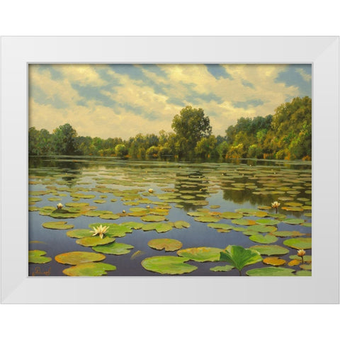 Water Lilies on the River IV White Modern Wood Framed Art Print by Adamov, Alexey