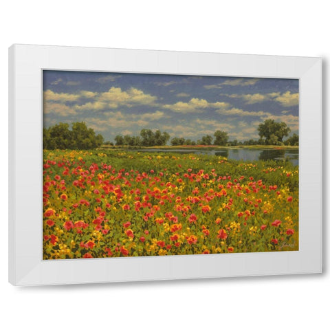 Poppies by the River II White Modern Wood Framed Art Print by Adamov, Alexey