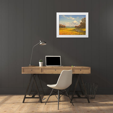 Autumn Field White Modern Wood Framed Art Print by Adamov, Alexey