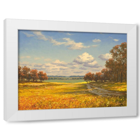 Autumn Field White Modern Wood Framed Art Print by Adamov, Alexey