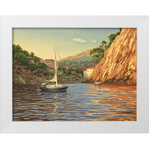 Sail in the Bay White Modern Wood Framed Art Print by Adamov, Alexey