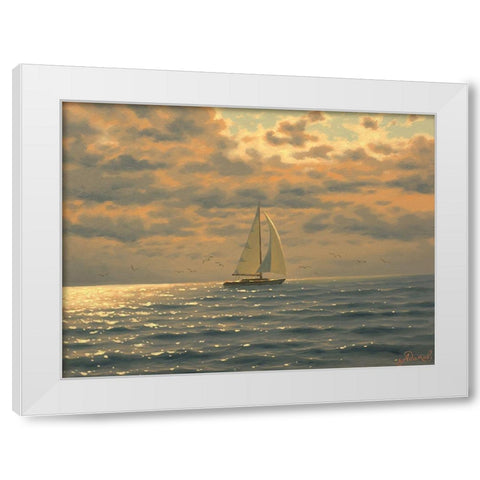 Sail on the Sea White Modern Wood Framed Art Print by Adamov, Alexey