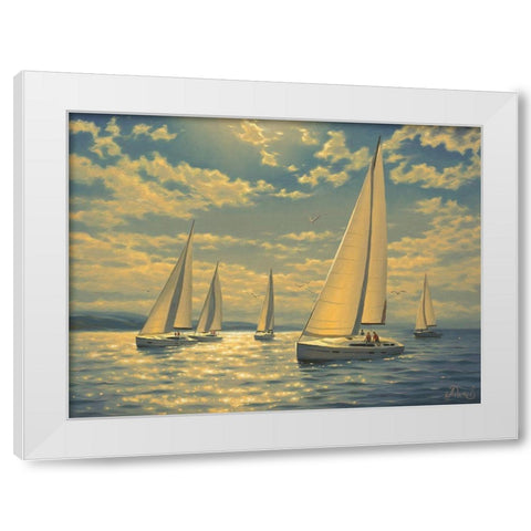Sails on the Sea II White Modern Wood Framed Art Print by Adamov, Alexey