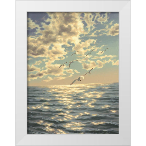 Seagulls White Modern Wood Framed Art Print by Adamov, Alexey