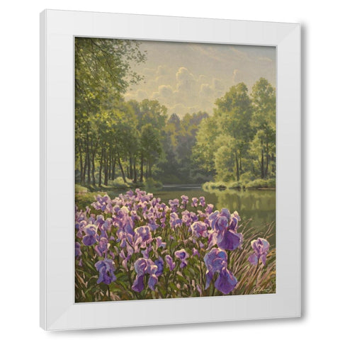 Purple Iris by the River White Modern Wood Framed Art Print by Adamov, Alexey