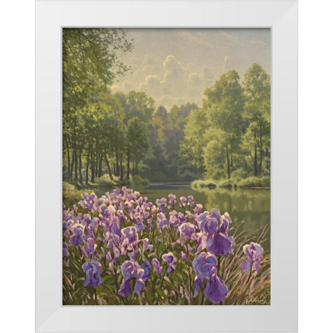 Purple Iris by the River White Modern Wood Framed Art Print by Adamov, Alexey