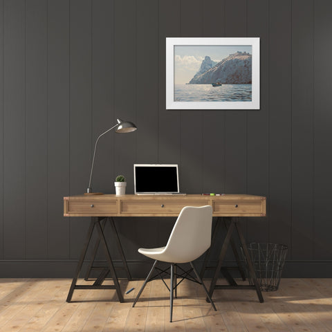 Ride by the Rocks White Modern Wood Framed Art Print by Adamov, Alexey