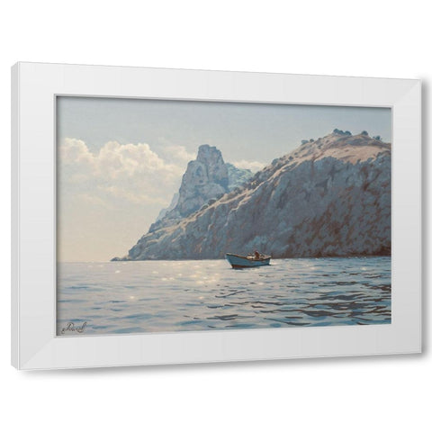 Ride by the Rocks White Modern Wood Framed Art Print by Adamov, Alexey