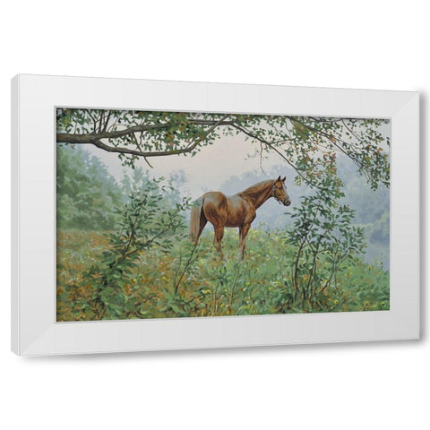 Landscape with a Horse White Modern Wood Framed Art Print by Adamov, Alexey